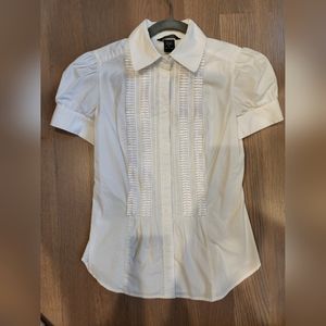 Moda International white Tuxedo Short Sleeve Shirt XS